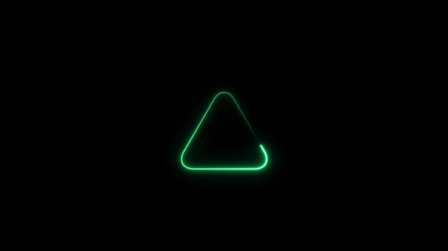 Glowing green neon triangle frame animation, minimalist abstract light border for digital and motion