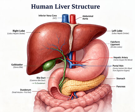 Human Liver Anatomy Structure Detailed Medical Diagram
