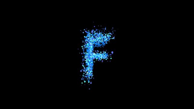Blue particle bubbles forming letter F on transparent background

Floating blue bubbles dynamically forming letter F shape with alpha channel for smooth compositing use

