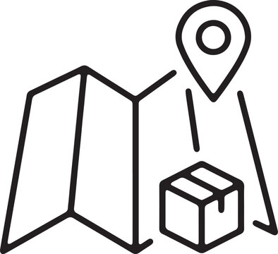 Art & Illustration, Map location pin with delivery package box icon for GPS.