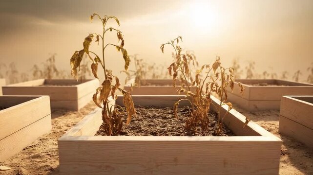 Drought's Grip: Sun-scorched plants in parched earth, a stark visual metaphor for climate change impact.