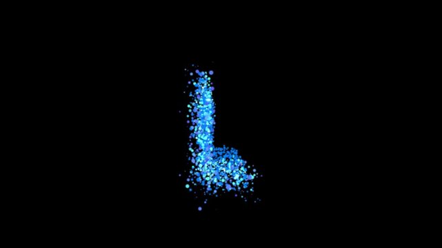 Blue particle bubbles forming letter L on transparent background

Floating blue bubbles dynamically forming letter L shape with alpha channel for smooth compositing use

