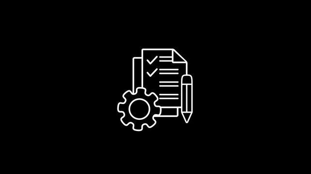 White of checklist documents pen and gear animation isolated on black background modern flat concept for planning task management organization productivity and business settings