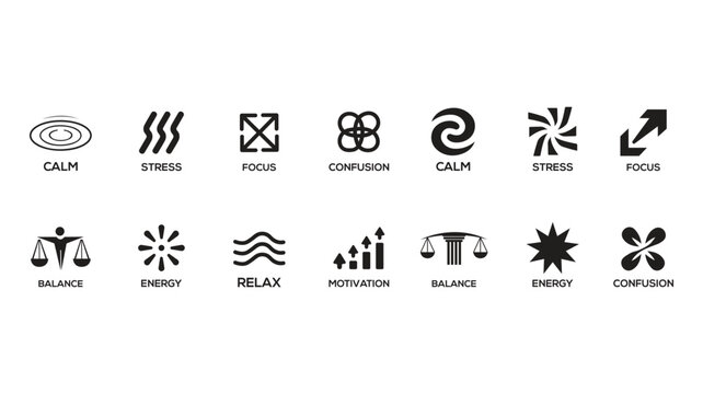 Mindfulness and Stress Icons Set &ndash; Calm, Focus and Relaxation Symbols