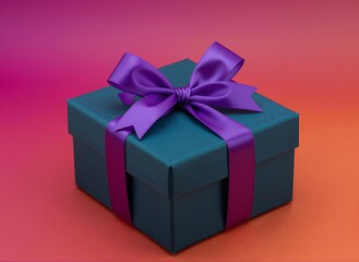 Obraz premium Elegant Teal Gift Box with Purple Satin Ribbon