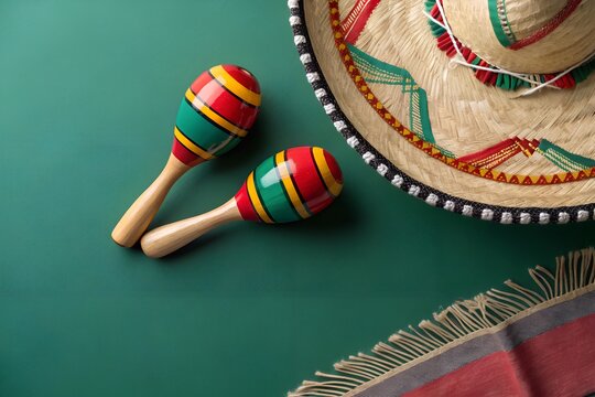 Vibrant mexican instruments and hat a cultural still life