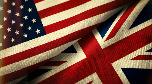 Retro Cross-Processed Film Photo of US and UK Flags