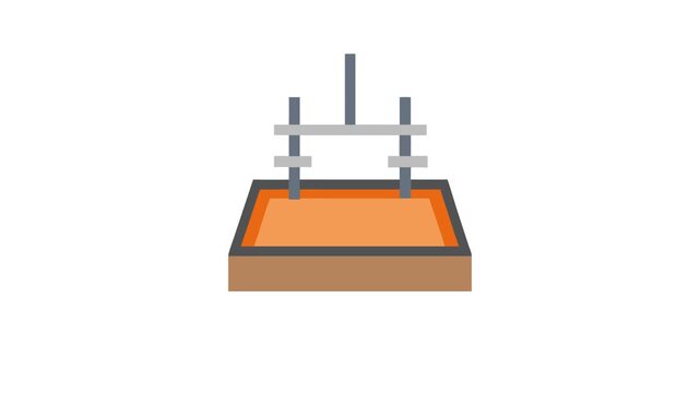 Abstract construction with orange, gray, and brown elements on White