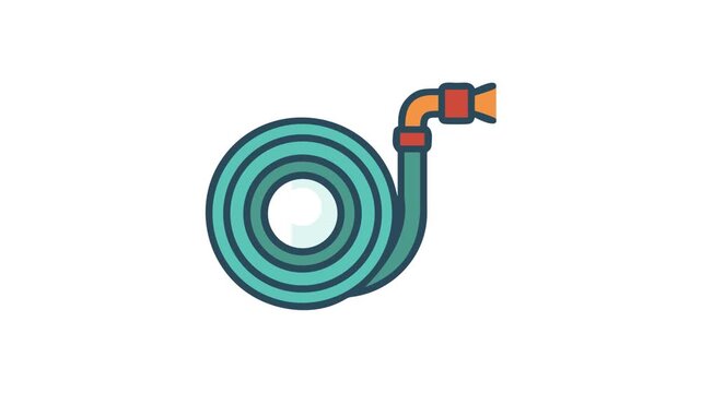 Flat design turquoise garden hose coiled on White Background