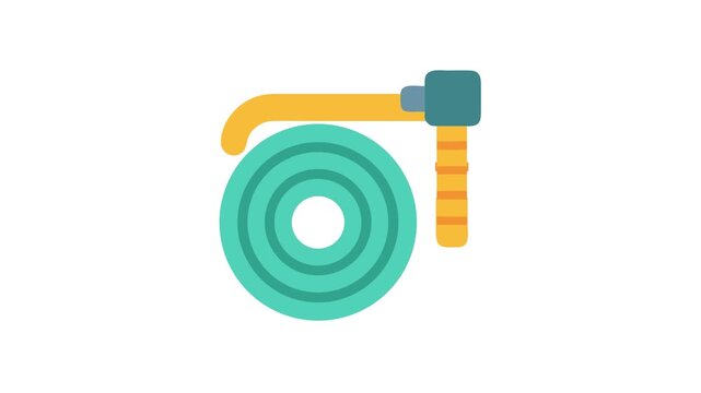 Coiled teal garden hose with yellow accents against black