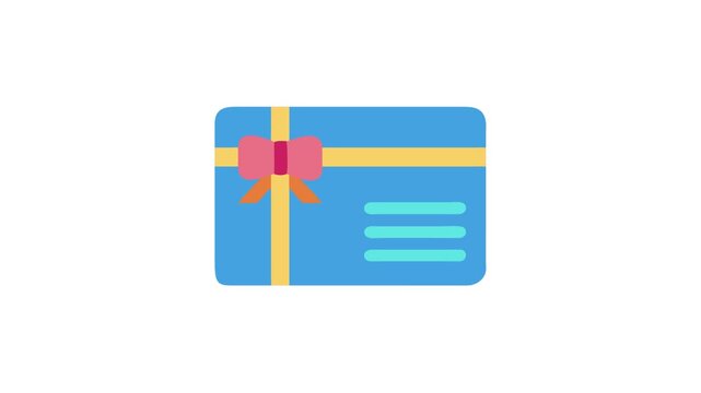 Flat design illustration of blue gift card with ribbon