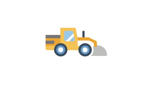 Yellow road grader in flat design against White Background