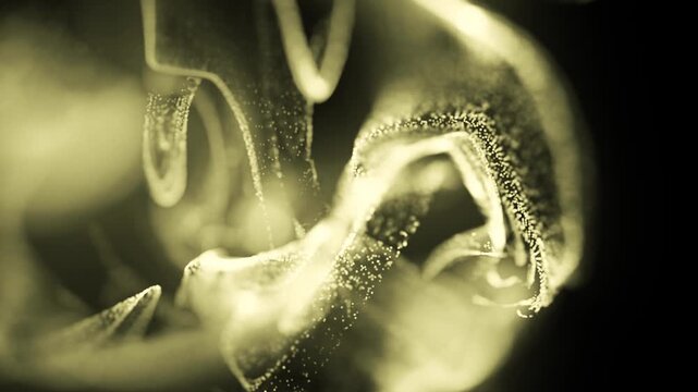 Gold dust particles fly in slow motion in the air lingering slowly. Dust Particles Background Bokeh Lights Background on Black Background 4k Footage Snow Particles Background.