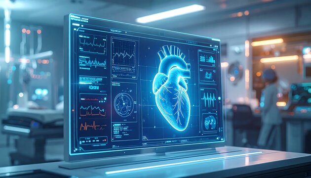 Advanced digital heart scan displayed on a medical interface, representing cardiology diagnostics, healthcare technology, and AI-driven analysis. Ideal for medical platforms, health tech, and clinical