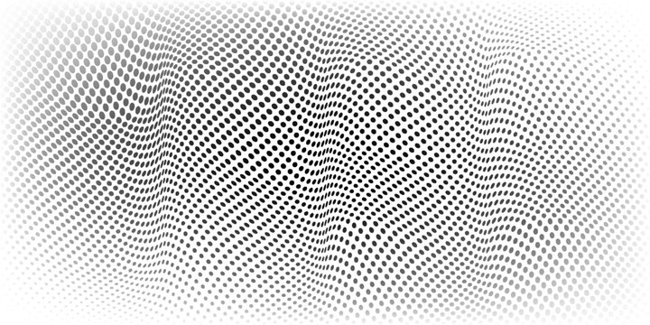 Grunge halftone gradient background. Faded grit noise texture. White and black sand wallpaper. Retro pixelated backdrop. Anime or manga style comic overlay. Vector graphic design textured template, 