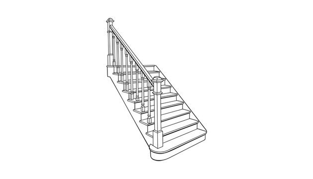 Staircase vector illustration with railing and balusters on white background