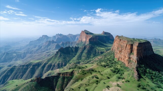 Scenic aerial view of simien mountains national park landscape in ethiopia