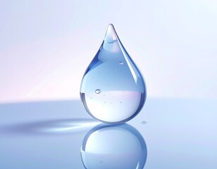 Fototapeta premium Minimalist hydrating serum drop on reflective surface, symbolizing skincare, purity, and moisture. Ideal for beauty branding, cosmetic advertising, and wellness marketing visuals.