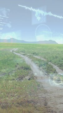 Vertical video: Muddy dirt track centering while waveform appearing starting AR overlay showing map