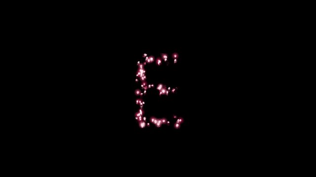 Glowing sparkling particles forming letter E on transparent background

Bright shimmering particles dynamically forming letter E shape with alpha channel for smooth compositing use

