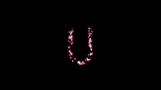 Glowing sparkling particles forming letter U on transparent background

Bright shimmering particles dynamically forming letter U shape with alpha channel for smooth compositing use
