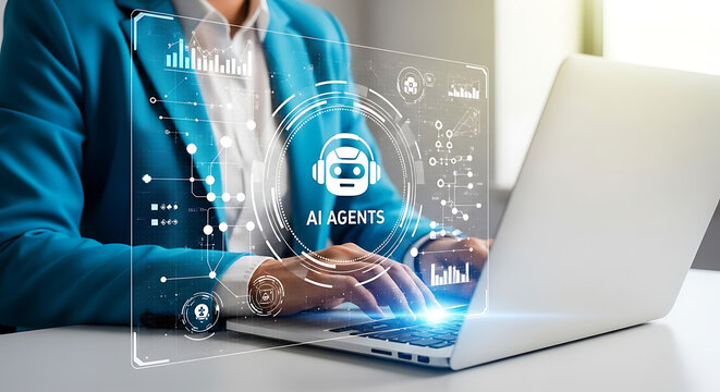 AI agents interacting with technology, concept of artificial intelligence and digital transformation