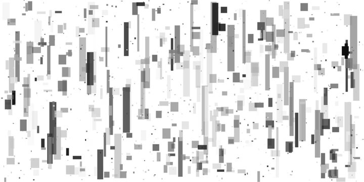 Grayscale macro-block fragmentation background. Monochrome geometric data flow and digital glitch patterns on white for clean, modern technology designs.