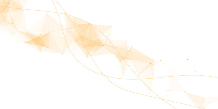 Abstract orange plexus network connection background with glowing lines and triangles. This modern technology vector illustration is ideal for digital science and web design.