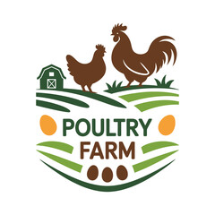 Poultry farm logo design with rooster hen barn and eggs illustration representing organic agriculture business on transparent base. © MOSTKHADIZA