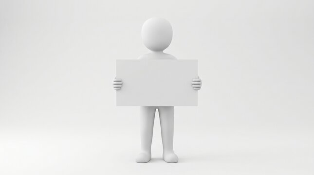 White 3D humanoid figure holding a blank sign.