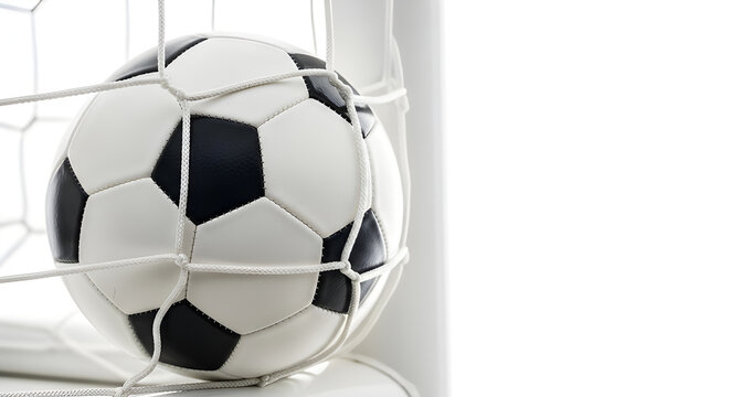 Soccer ball in the goal, a moment of victory in sports