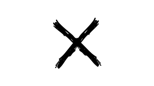 Hand-drawn, bold, black, X, mark, animation, on, white, background, perfect, for, rejection, error, wrong, answer, and, creative, storytelling, highlights, for, professional, video.
