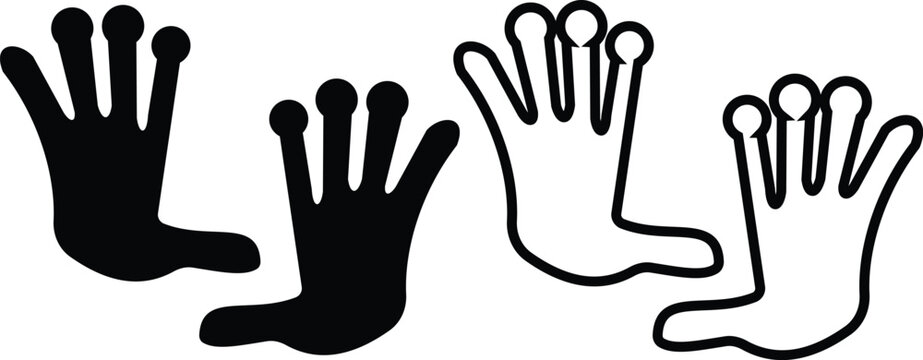Lemur paw footprint icon set collection group, primate pawprint track footprint symbol vector pack, wildlife animal mark, flat and line style black icons isolated on transparent background