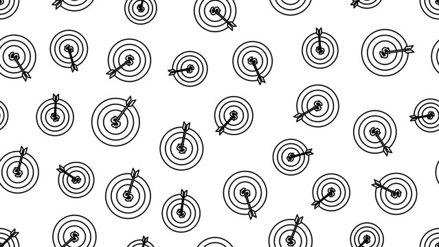 Seamless pattern of business goal concept vector illustration. Business target icon seamless pattern design featuring an arrow hitting a target board. Modern stroke icon pattern transparent PNG.