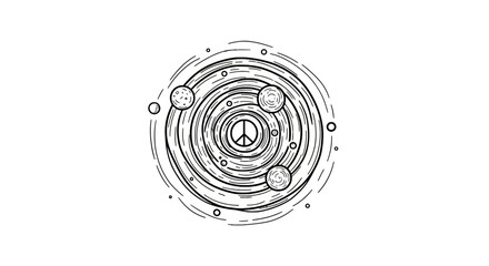 Fototapeta premium Minimalist peace sign solar system vector illustration