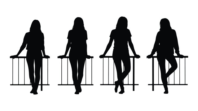 Four silhouetted women leaning on a railing showcasing varied poses and body types