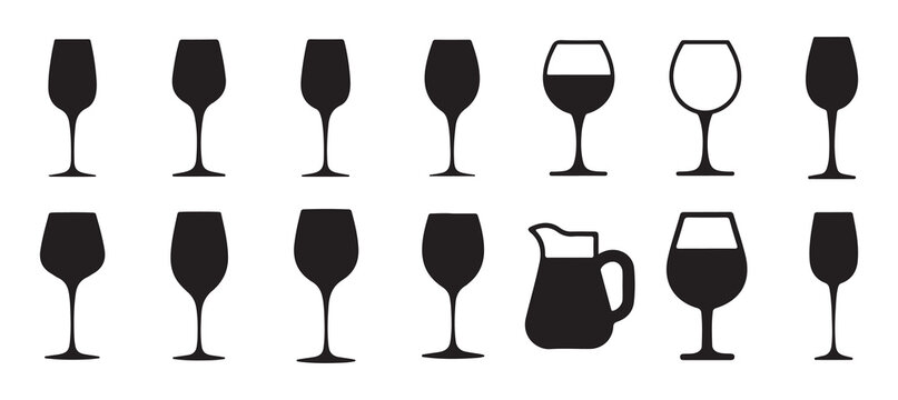 Wine glasses and glass pitcher silhouette icon. vector illustration eps 10.