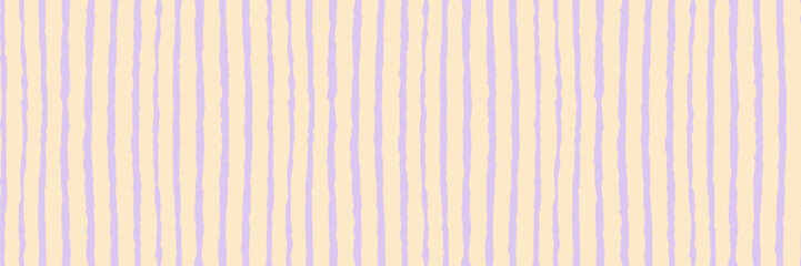 Naklejka na ściany i meble Watercolor baby stripe pattern with soft lavender wave line stripes on beige background, seamless hand painted texture. Ideal for fabric, wallpaper. Drag to swatches panel to use.