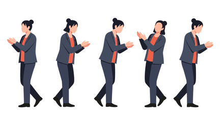 Obraz premium Animated woman in business attire walking and gesturing in different poses