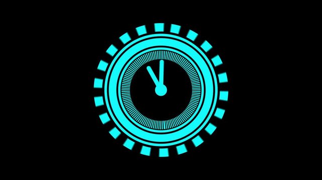 Glowing Animation of data processing and arrows over clock moving.Animation of moving clock and scope scanning over arrows and data processing.4k motion video