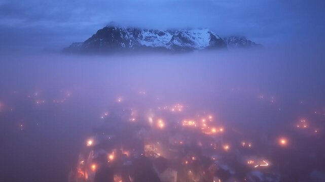 Beautiful landscape view from Henningsvaer village in Lofoten, Norway with mountain in background