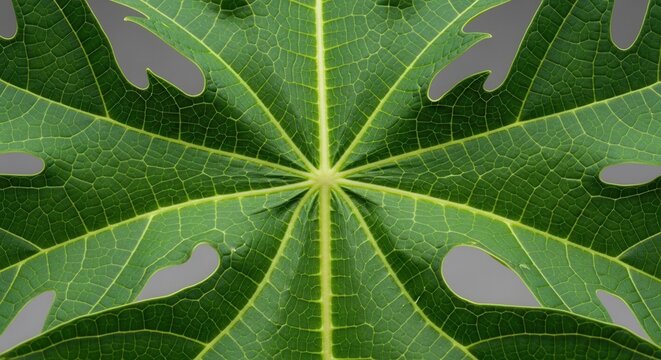 Intricate Papaya Leaf Vein Structure Abstract Green Foliage Macro View