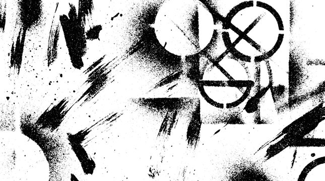 Black ink splatter grunge background with stencil shapes and brush strokes splatter background abstract artistic distressed creativity detailed spraypaint graffiti geometric industrial