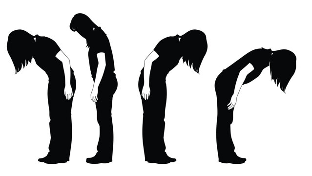 Silhouette series depicting a person progressively bending forward in four stages