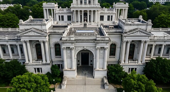 The grand neoclassical architecture of the palace of beautiful arts in an urban setting
