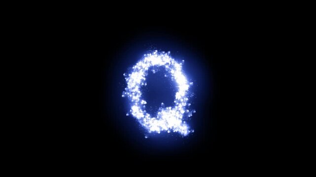 Glowing letter Q with sparkling stars on transparent background

Bright luminous particles and shimmering stars dynamically forming letter Q shape with alpha channel
