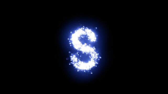 Glowing letter S with sparkling stars on transparent background

Bright luminous particles and shimmering stars dynamically forming letter S shape with alpha channel
