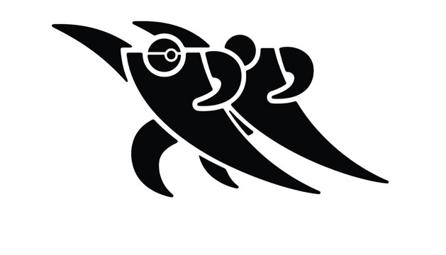 Rocket launch icon with circular camera-like control element, black silhouette style for technology and space navigation
