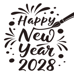 Fototapeta premium Happy new year 2028 celebration with paintbrush and fireworks