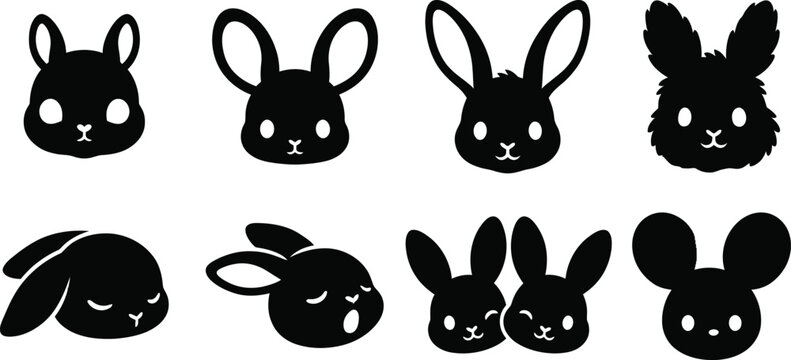 Baby Bunny Head Silhouette Vector Set